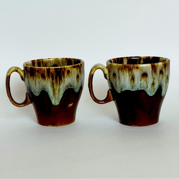 USA Pottery Vintage Brown Drip Glaze Coffee Mugs Set of 2 No Chips - Picture 2 of 5